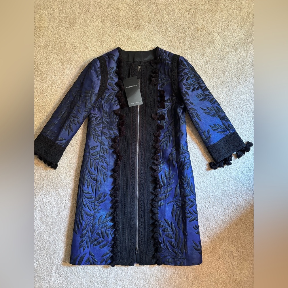 Andrew Gn Gorgeous Blue and Black Embroidered Coat
